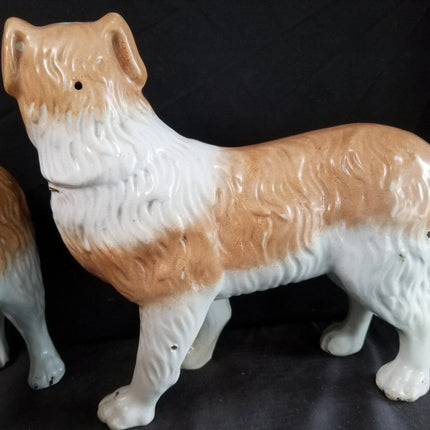 Antique Staffordshire Collie Dogs Oversized Pair 12" long x 11.25" tall c.1860's - Estate Fresh Austin