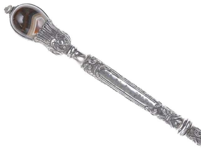 Antique Sterling Judaica Yad Torah Pointer with Agate handle - Estate Fresh Austin