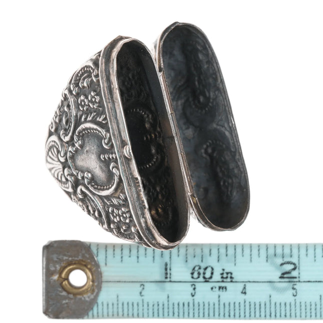 Antique Sterling repousse Chatelaine Stamp box Heart shaped pendant - Estate Fresh Austin