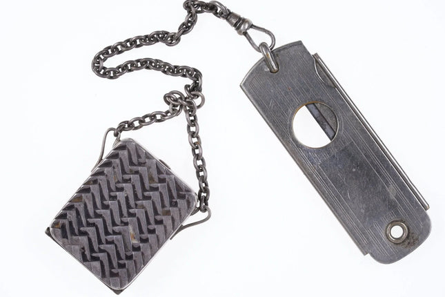 Antique Sterling Stamp case/chain with Valet Auto Strop Razor Utility knife/ciga - Estate Fresh Austin