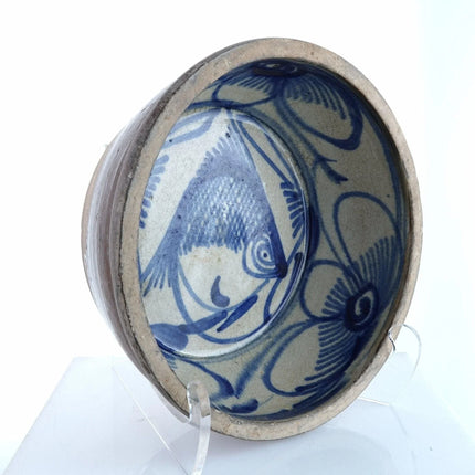 Antique Swatow Asian Stoneware Blue Decorated Fish Bowl j - Estate Fresh Austin