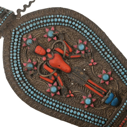 Antique Tibetan Chenrezig Buddha Coral/glass inlaid metal shrine - Estate Fresh Austin