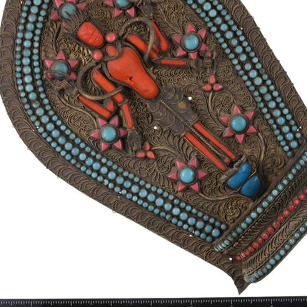 Antique Tibetan Chenrezig Buddha Coral/glass inlaid metal shrine - Estate Fresh Austin