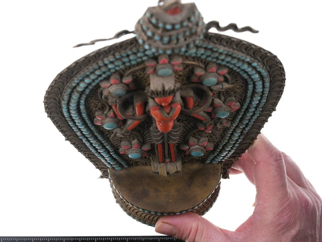 Antique Tibetan Chenrezig Buddha Coral/glass inlaid metal shrine - Estate Fresh Austin