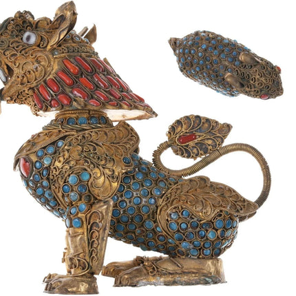 Antique Tibetan Coral/turquoise/glass foo lion/rabbit - Estate Fresh Austin