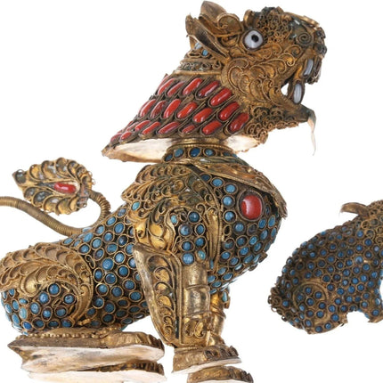 Antique Tibetan Coral/turquoise/glass foo lion/rabbit - Estate Fresh Austin