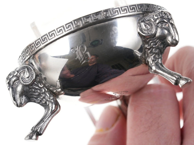 Antique Tiffany sterling Rams head master salt with B monogram - Estate Fresh Austin
