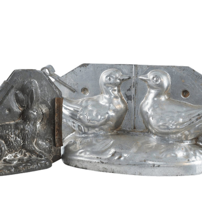 Antique Tin Chocolate molds 2 Turtle Doves and Rabbit - Estate Fresh Austin