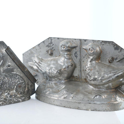 Antique Tin Chocolate molds 2 Turtle Doves and Rabbit - Estate Fresh Austin