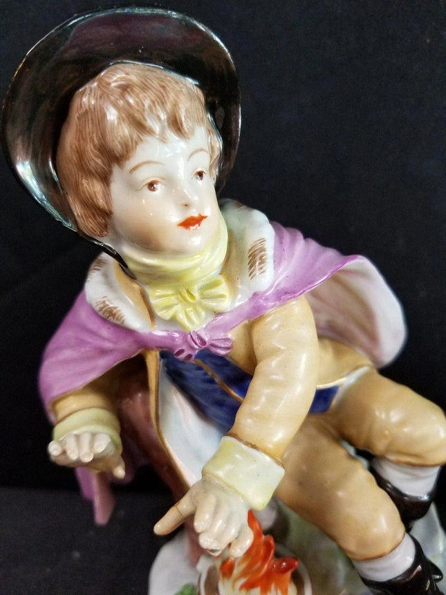 Antique Vienna Porcelain Boy Warming Hands over Fire 19th century - Estate Fresh Austin