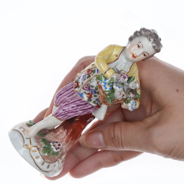 Antique Vienna porcelain figure man holding floral bouquet - Estate Fresh Austin
