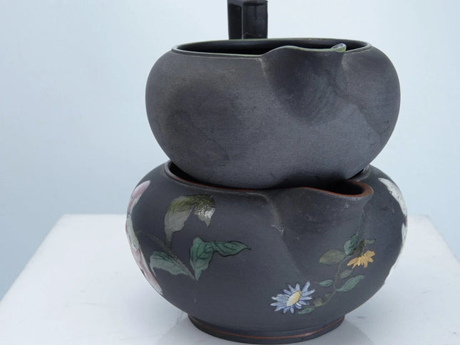 Antique Wedwood Black Basalt Kenlock ware Creamers Ottawa and Floral - Estate Fresh Austin