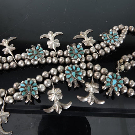 Antique Zuni Petit Point Sterling and Turquoise squash blossom necklace - Estate Fresh Austin