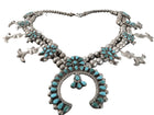 Antique Zuni Petit Point Sterling and Turquoise squash blossom necklace - Estate Fresh Austin