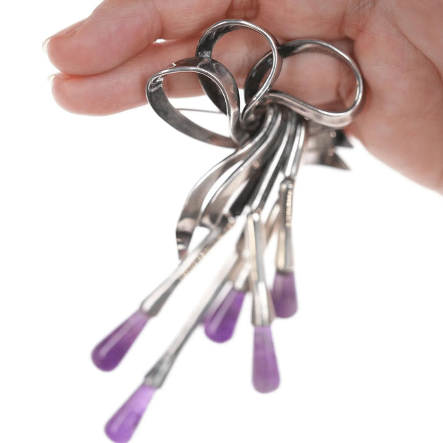 Antonio Pineda (1919-2009) Taxco articulating silver and amethyst pin/earrings - Estate Fresh Austin