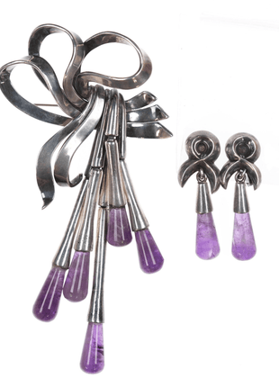 Antonio Pineda (1919 - 2009) Taxco articulating silver and amethyst pin/earrings - Estate Fresh Austin