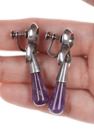 Antonio Pineda (1919 - 2009) Taxco articulating silver and amethyst pin/earrings - Estate Fresh Austin