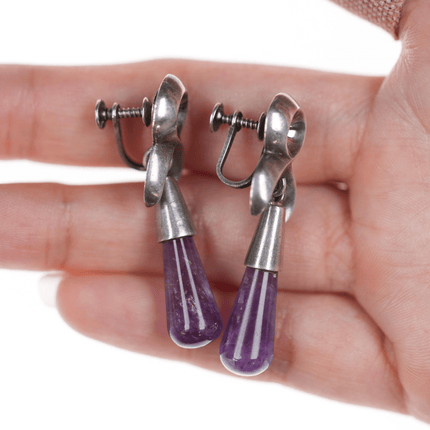 Antonio Pineda (1919 - 2009) Taxco articulating silver and amethyst pin/earrings - Estate Fresh Austin