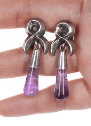 Antonio Pineda (1919 - 2009) Taxco articulating silver and amethyst pin/earrings - Estate Fresh Austin