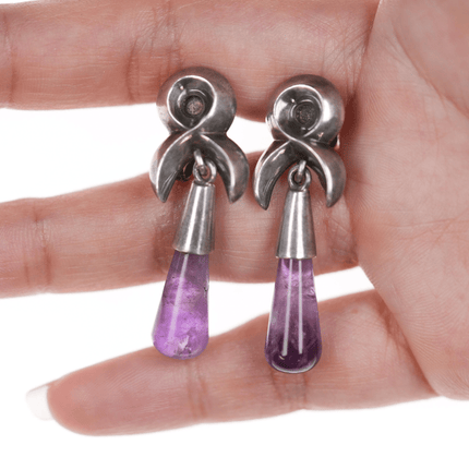 Antonio Pineda (1919 - 2009) Taxco articulating silver and amethyst pin/earrings - Estate Fresh Austin