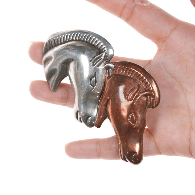 Antonio Pineda (1919-2009) Taxco Mixed metals horse head pin - Estate Fresh Austin