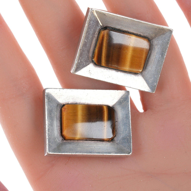 Antonio Pineda (1919 - 2009) Taxco Modernist Cats Eye sterling cufflinks - Estate Fresh Austin