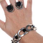 Antonio Pineda (1919-2009) Taxco Modernist Onyx sterling bracelet/earrings - Estate Fresh Austin