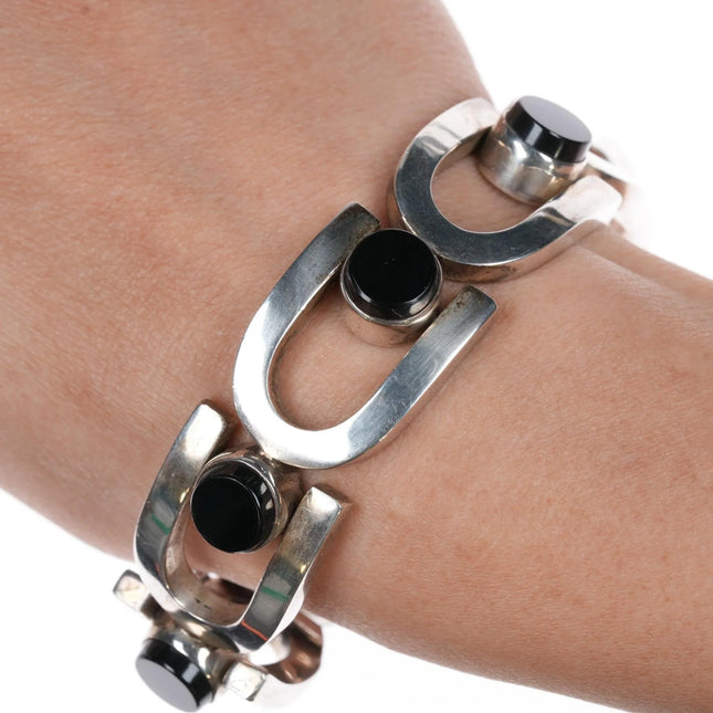 Antonio Pineda (1919-2009) Taxco Modernist Onyx sterling bracelet/earrings - Estate Fresh Austin
