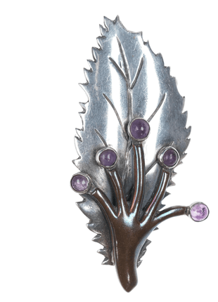 Antonio Pineda (1919 - 2009) Taxco Modernist Sterling amethyst leaf pin - Estate Fresh Austin