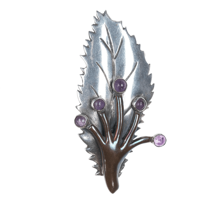 Antonio Pineda (1919 - 2009) Taxco Modernist Sterling amethyst leaf pin - Estate Fresh Austin