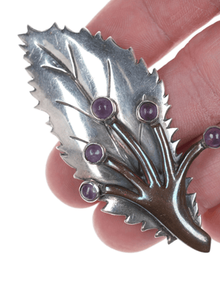 Antonio Pineda (1919 - 2009) Taxco Modernist Sterling amethyst leaf pin - Estate Fresh Austin