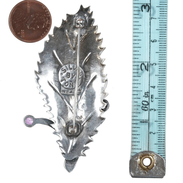 Antonio Pineda (1919-2009) Taxco Modernist Sterling amethyst leaf pin - Estate Fresh Austin