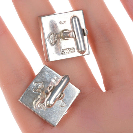 Antonio Pineda (1919 - 2009) Taxco Modernist Sterling and Onyx cufflinks - Estate Fresh Austin