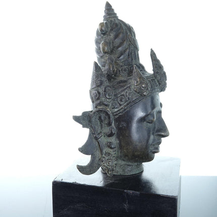 Archaistic Bronze Buddha Head Likely Tibetan with Skull on hat - Estate Fresh Austin