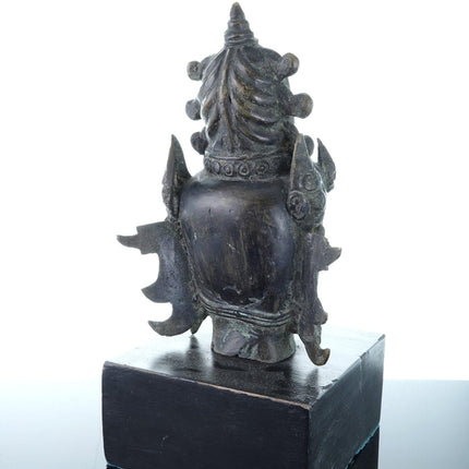 Archaistic Bronze Buddha Head Likely Tibetan with Skull on hat - Estate Fresh Austin