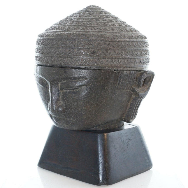 Archaistic Carved Schist Stone Buddha head offering box/censer - Estate Fresh Austin