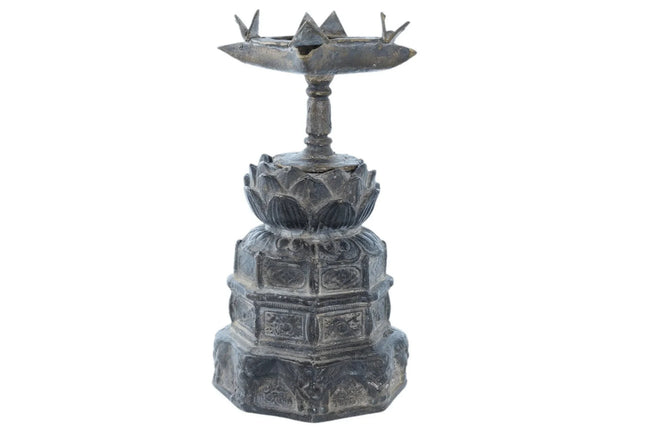 Archaistic Chinese Bronze Lotus Base and Oil lamp - Estate Fresh Austin