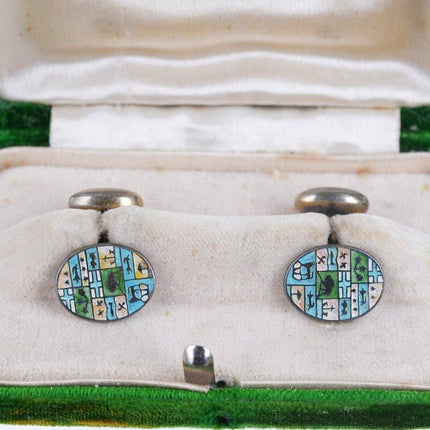 Art Deco Sterling Guilloche Enamel Cufflinks - Estate Fresh Austin