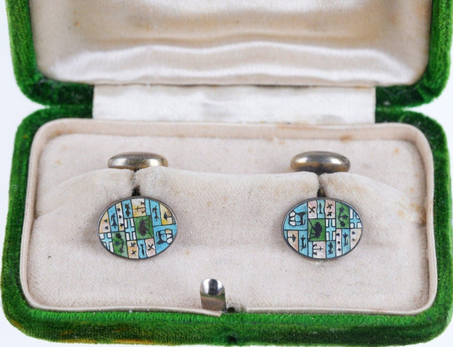 Art Deco Sterling Guilloche Enamel Cufflinks - Estate Fresh Austin