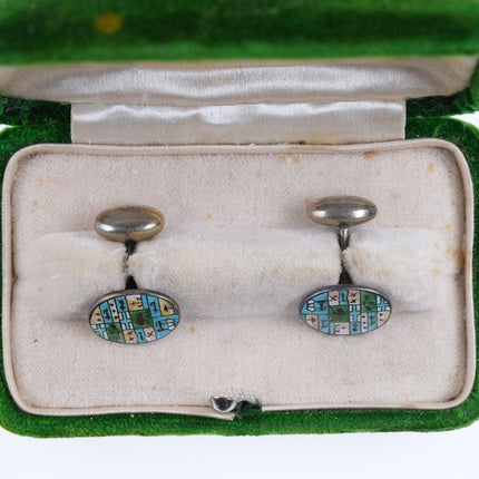 Art Deco Sterling Guilloche Enamel Cufflinks - Estate Fresh Austin