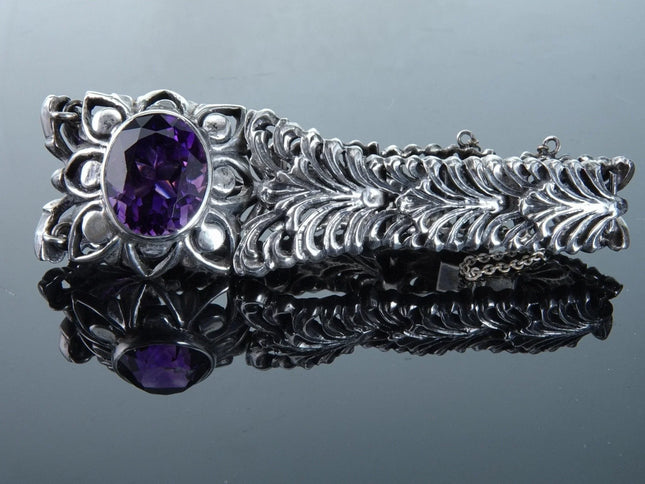 Art deco Sterling Sanborns Mexican Silver Amethyst openwork bracelet - Estate Fresh Austin
