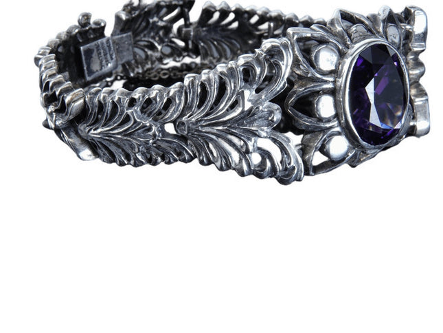 Art deco Sterling Sanborns Mexican Silver Amethyst openwork bracelet - Estate Fresh Austin