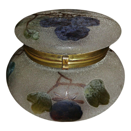 Art Glass Dresser Jar Coralene with hand painted berries Gold Accents with gilt - Estate Fresh Austin