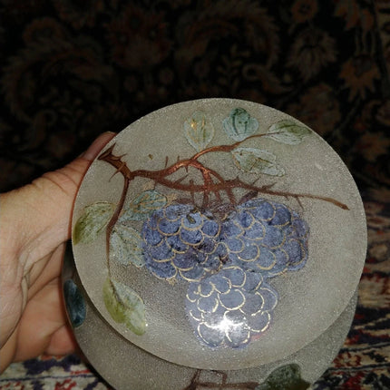 Art Glass Dresser Jar Coralene with hand painted berries Gold Accents with gilt - Estate Fresh Austin