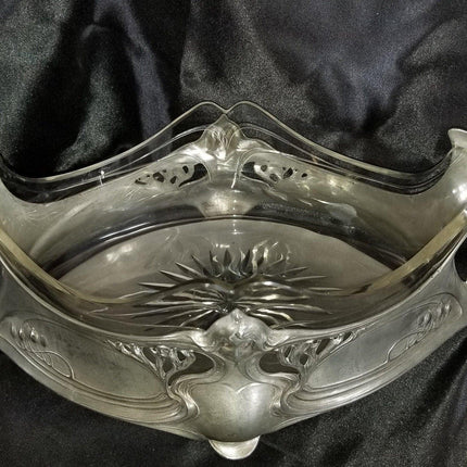 Art Nouveau pewter Centerpiece with Glass Insert WMF, liberty 16.5" wide - Estate Fresh Austin