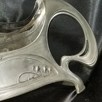 Art Nouveau pewter Centerpiece with Glass Insert WMF, liberty 16.5" wide - Estate Fresh Austin