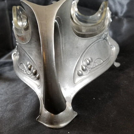 Art Nouveau pewter Centerpiece with Glass Insert WMF, liberty 16.5" wide - Estate Fresh Austin