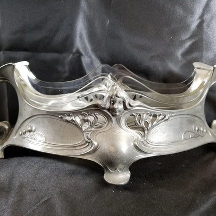 Art Nouveau pewter Centerpiece with Glass Insert WMF, liberty 16.5" wide - Estate Fresh Austin