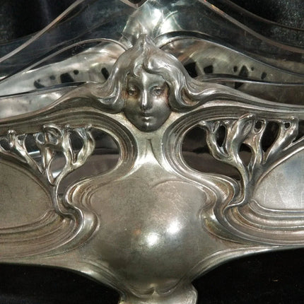 Art Nouveau pewter Centerpiece with Glass Insert WMF, liberty 16.5" wide - Estate Fresh Austin