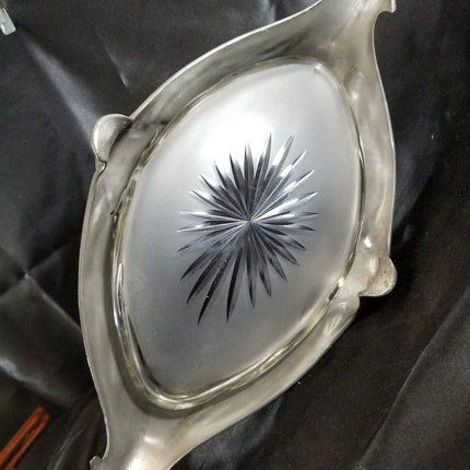 Art Nouveau pewter Centerpiece with Glass Insert WMF, liberty 16.5" wide - Estate Fresh Austin
